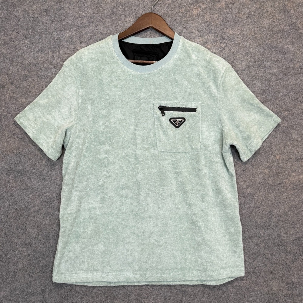 Prada Re-Nylon Jersey‎ Terry Cloth Shirt Mens Medium Zip Pocket Crew Tee Italy